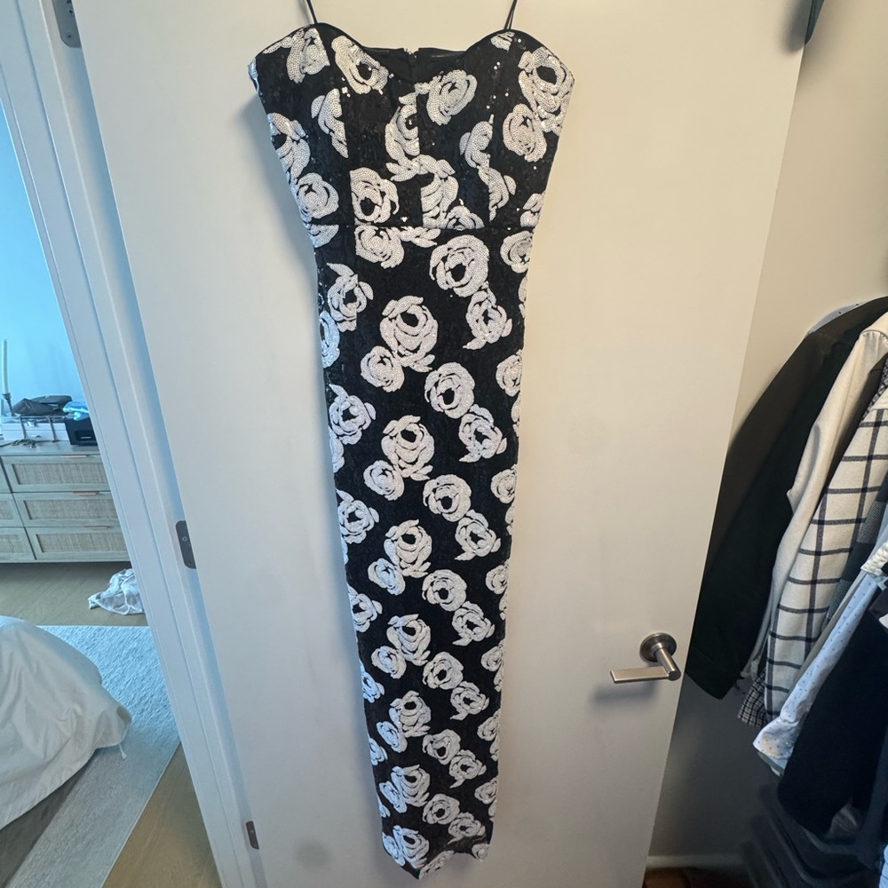 CeCe Strapless Black and White Floral Dress - Picture 1 of 4